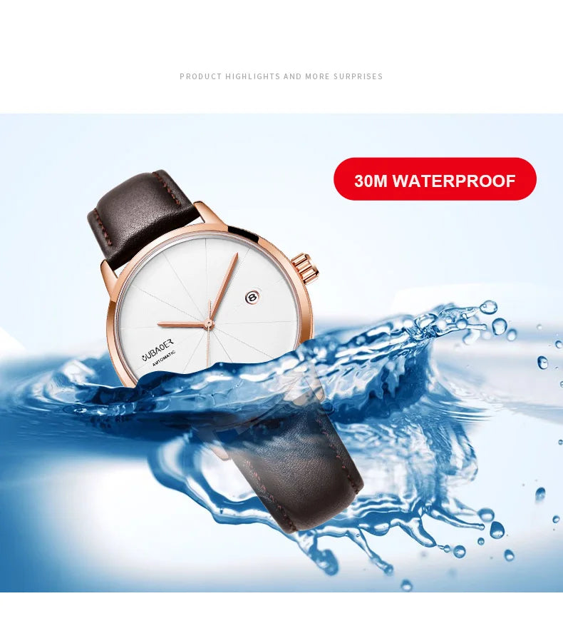 Excellence Men Watch Automatic Mechanical Watches Business Leather Strap Wristwatches Waterproof Classic Minimalist