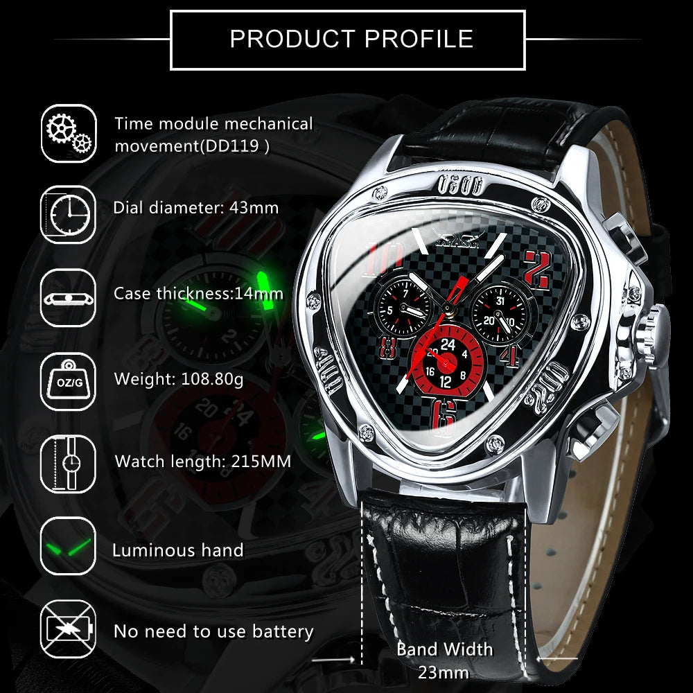 Excellence Triangle Sports Watches for Men Multifunction Racing Pilot Automatic Watch Luxury Brand Leather Belt Luminous Men watch