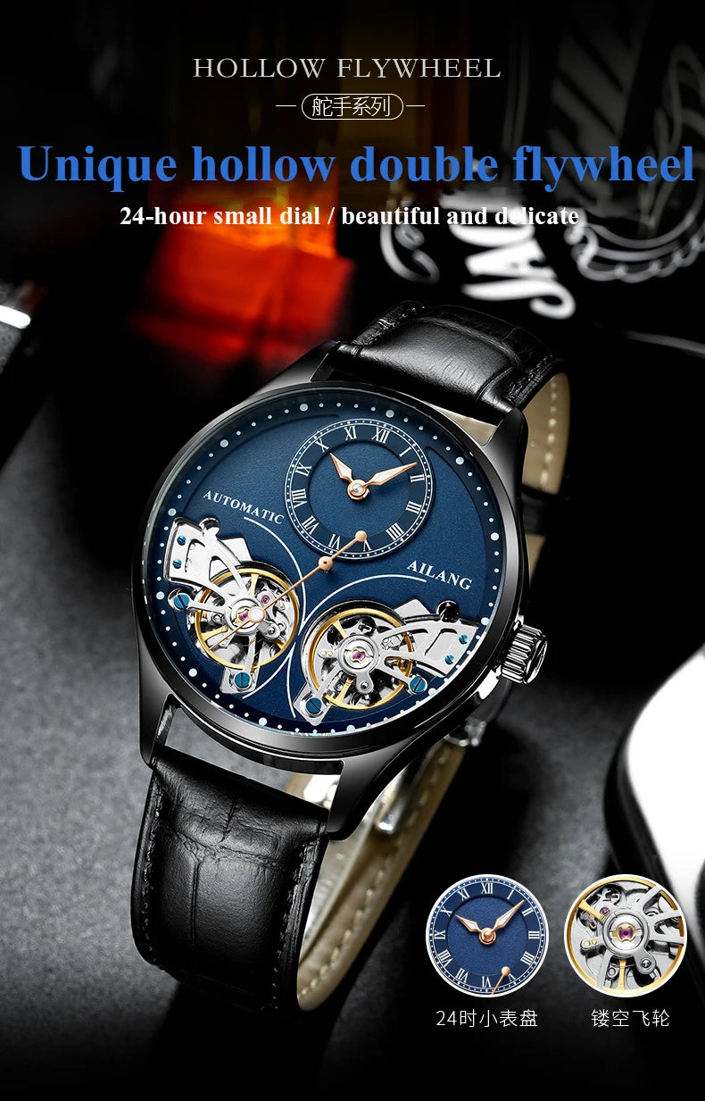 Excellence Men's Double Tourbillon Luminous Direct-looking Mechanical Watch Automatic Watch Men's Watch  Hollow Movement