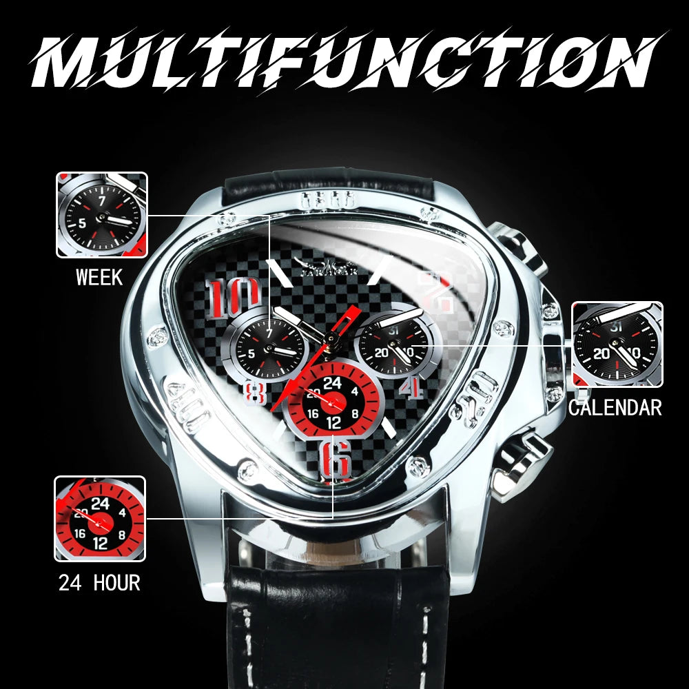 Excellence Triangle Sports Watches for Men Multifunction Racing Pilot Automatic Watch Luxury Brand Leather Belt Luminous Men watch