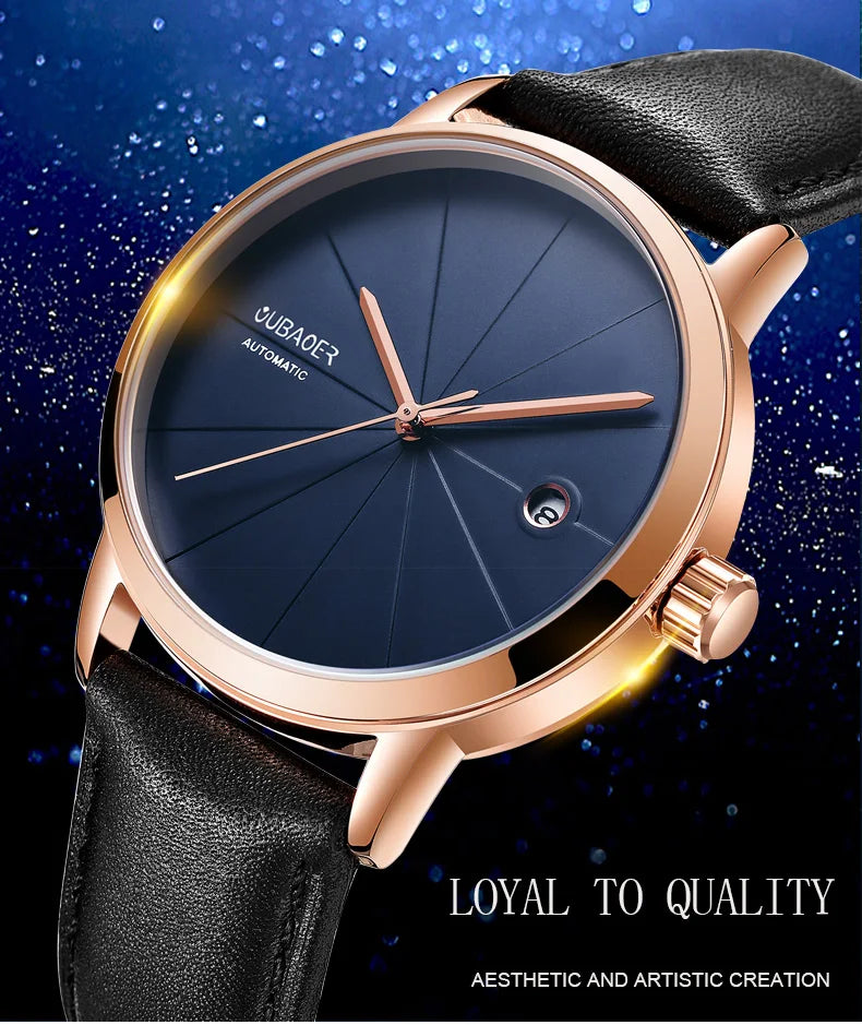 Excellence Men Watch Automatic Mechanical Watches Business Leather Strap Wristwatches Waterproof Classic Minimalist