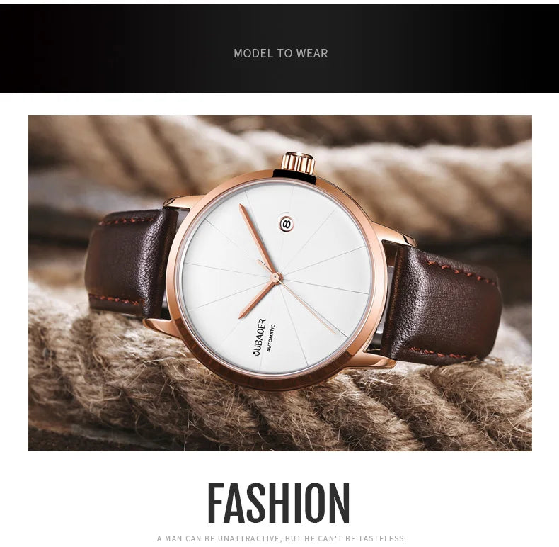 Excellence Men Watch Automatic Mechanical Watches Business Leather Strap Wristwatches Waterproof Classic Minimalist