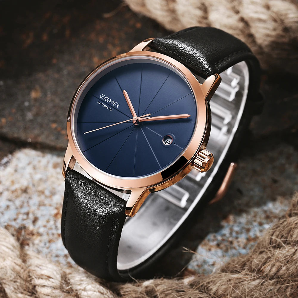 Excellence Men Watch Automatic Mechanical Watches Business Leather Strap Wristwatches Waterproof Classic Minimalist