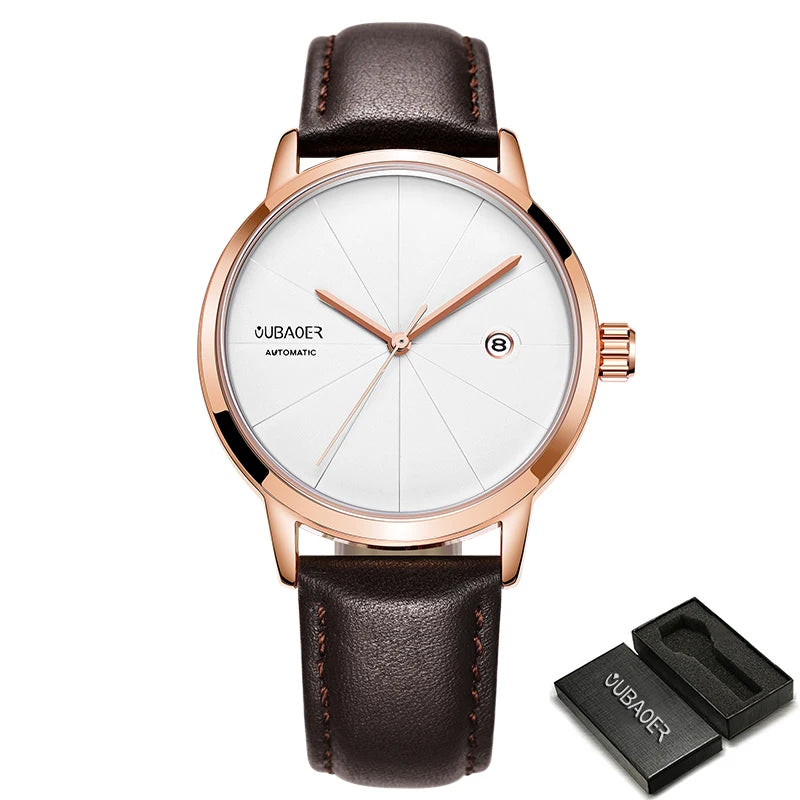 Excellence Men Watch Automatic Mechanical Watches Business Leather Strap Wristwatches Waterproof Classic Minimalist