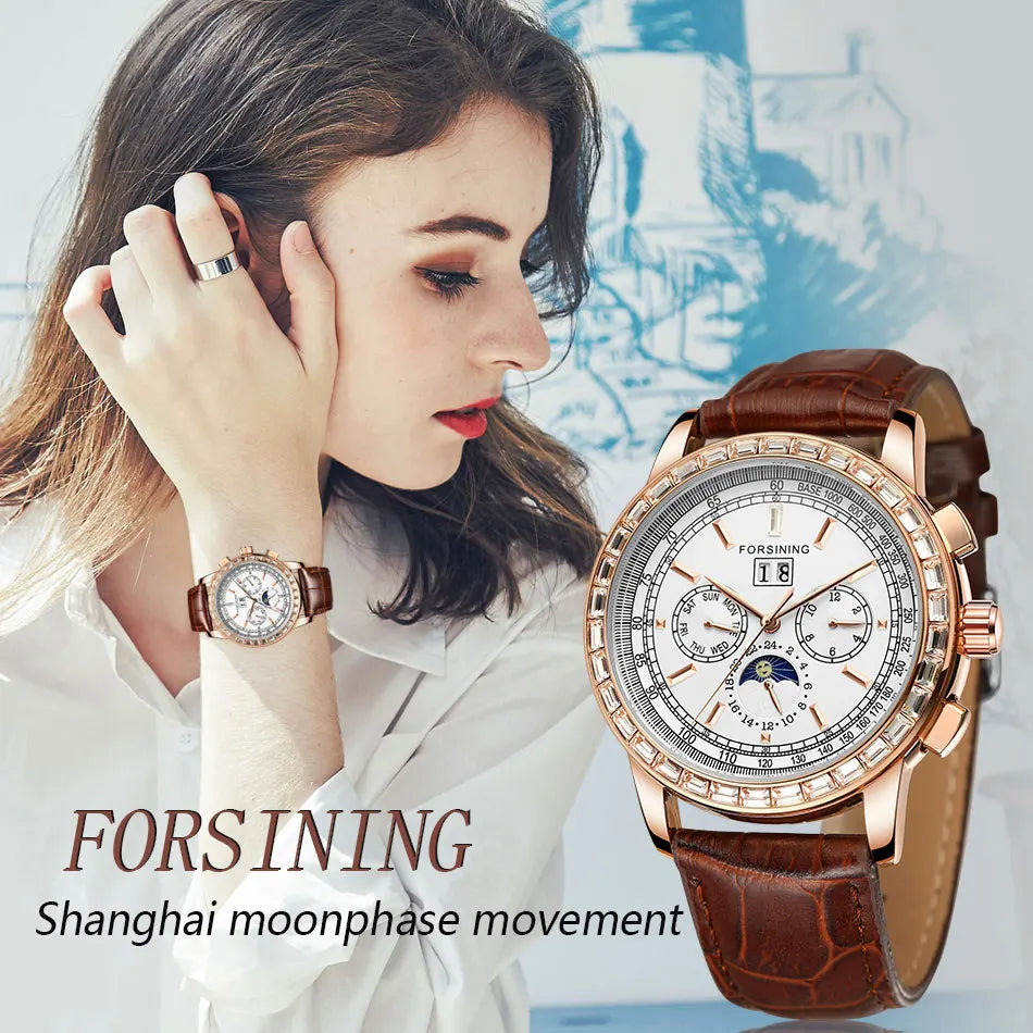 Excellence Big Diamond Dial Moon Phase Automatic Watch For Man and Woman Couple Mechanical Waterproof High-End Luxury Watch