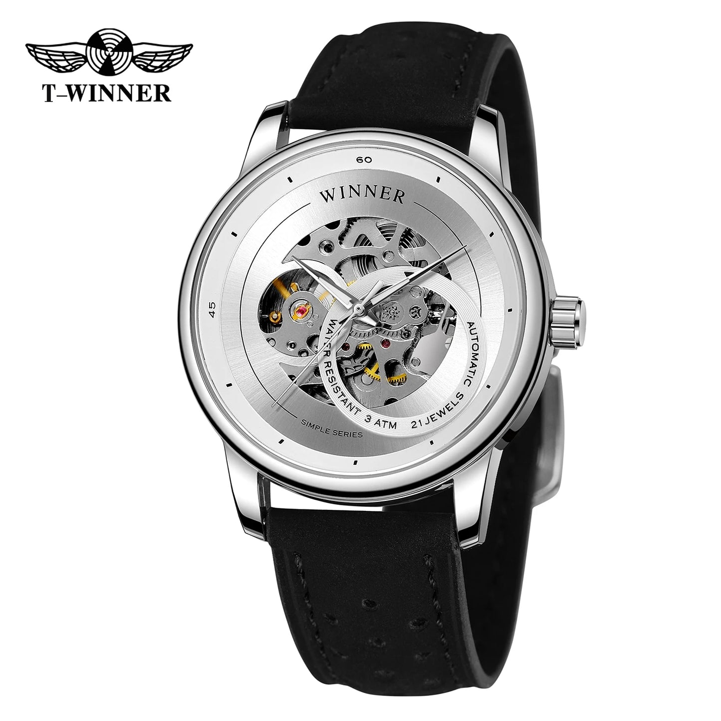 Excellence Original high-quality Transparent Skeleton Mechanical Automatic Watches for men water proof  Leather