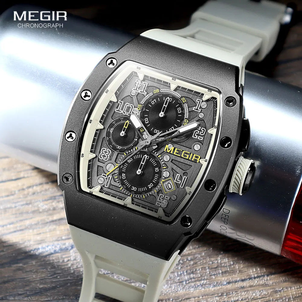 Excellence  Stainless Steel Quartz Watch for Men Fashion Waterproof Luminous Chronograph Wristwatch with Auto Date Silicone Strap