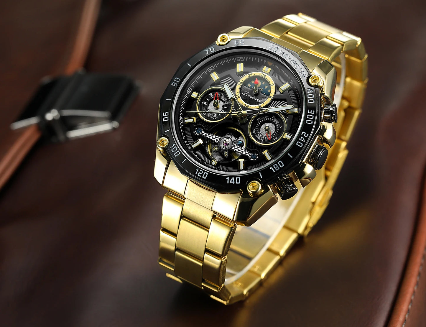 Excellence High-End Luxury Moon Phase Tourbillon Automatic Movement Man Watch Stainless Steel Sports Waterproof Luminous Wrist Watches