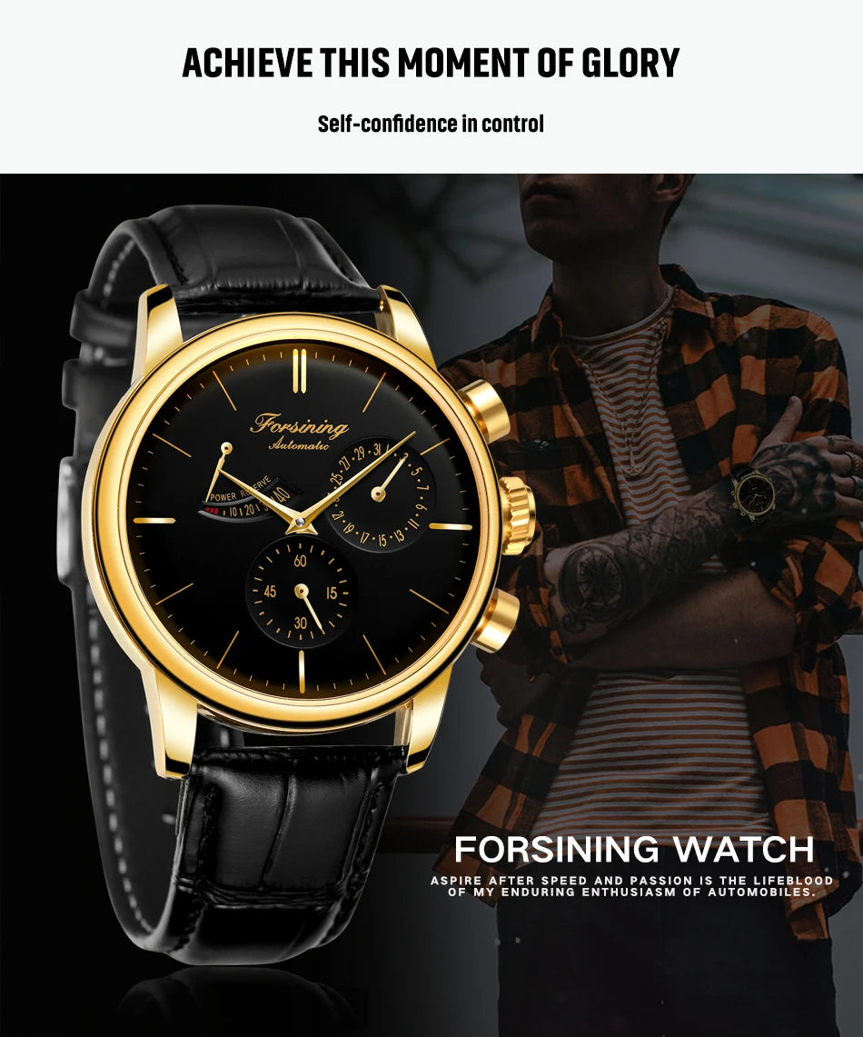 Excellence Official Power Reserve Date Automatic Rare Men Watches Leather High Quality Elegant Male Mechanical Wristwatches