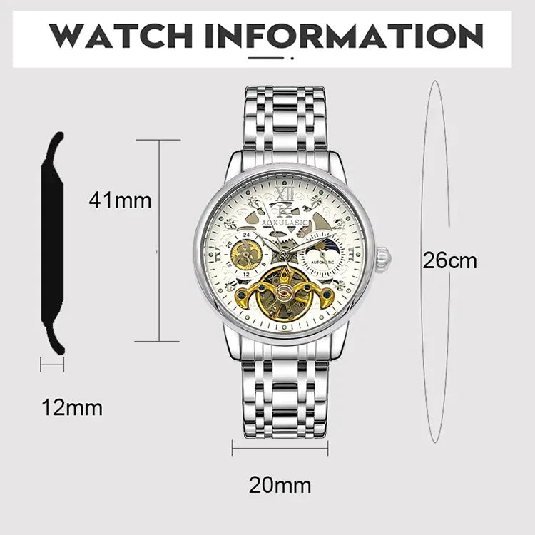 Excellence Luxury Mechanical Watches Moon Phase Fashion Diamond Luminous Hands Tourbillon Skeleton Automatic Men's Watch Steel Strap