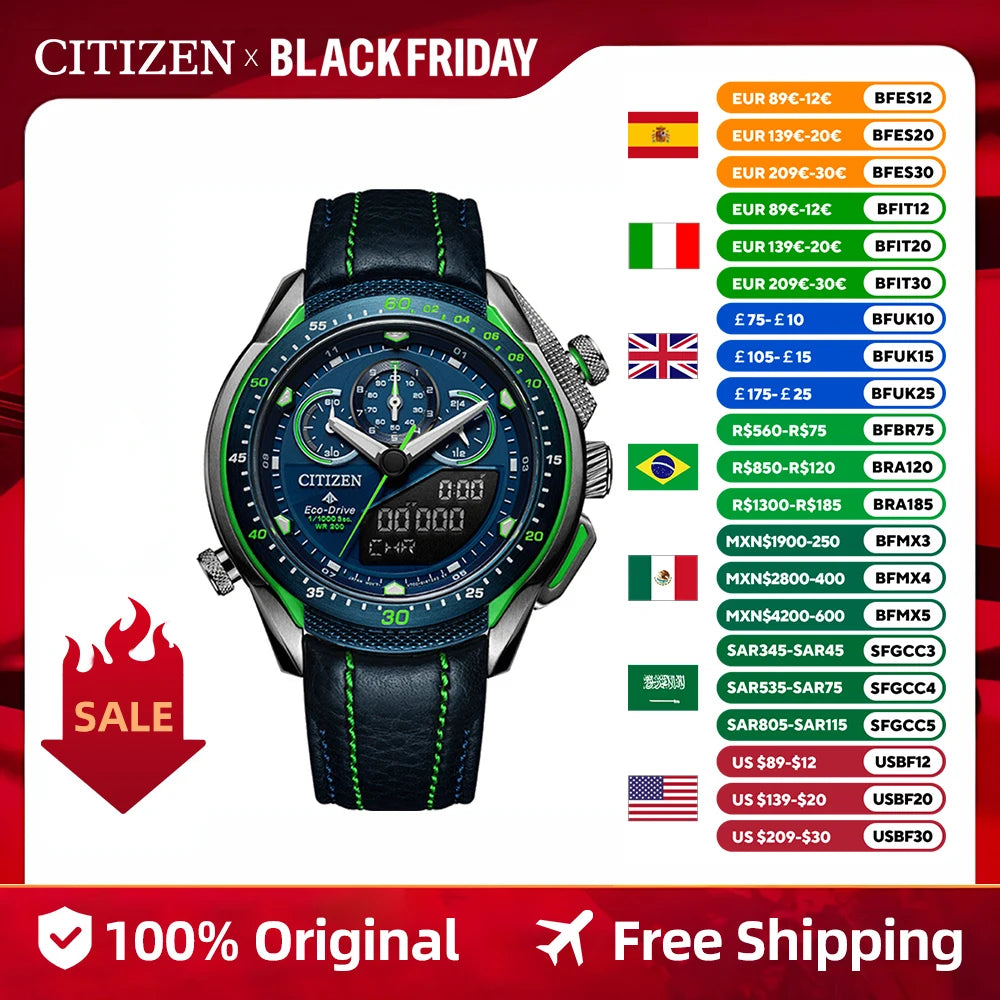 CITIZEN Original Japanese watch Eco- Drive  20bar Waterproof  Watch Luminous Leather strap Sports Watch JW0148-12L