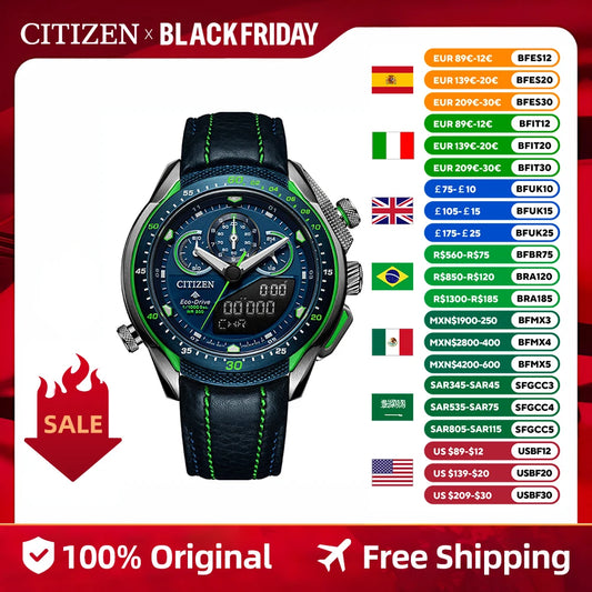 CITIZEN Original Japanese watch Eco- Drive  20bar Waterproof  Watch Luminous Leather strap Sports Watch JW0148-12L