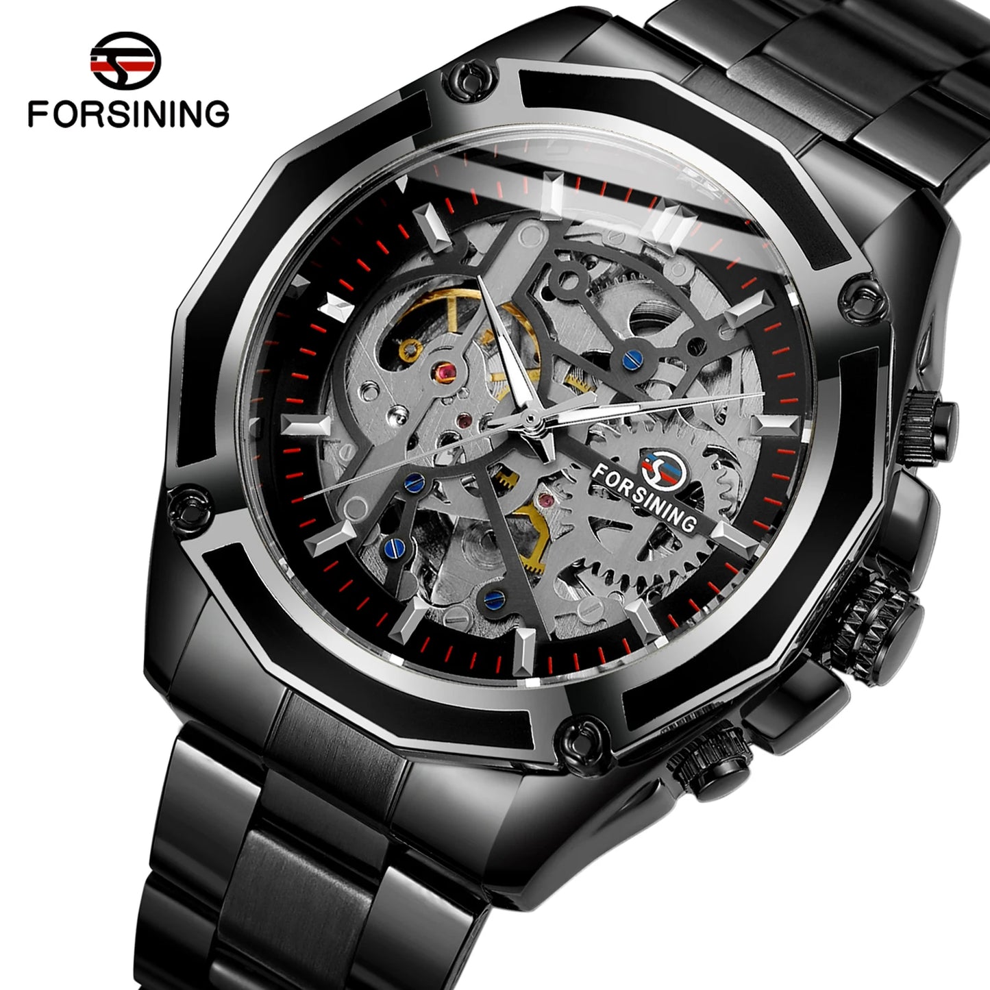 Excellence Stainless Steel Skeleton Mechanical Watch Male Automatic Movement Man Wrist Watches Waterproof High End Luxury watch