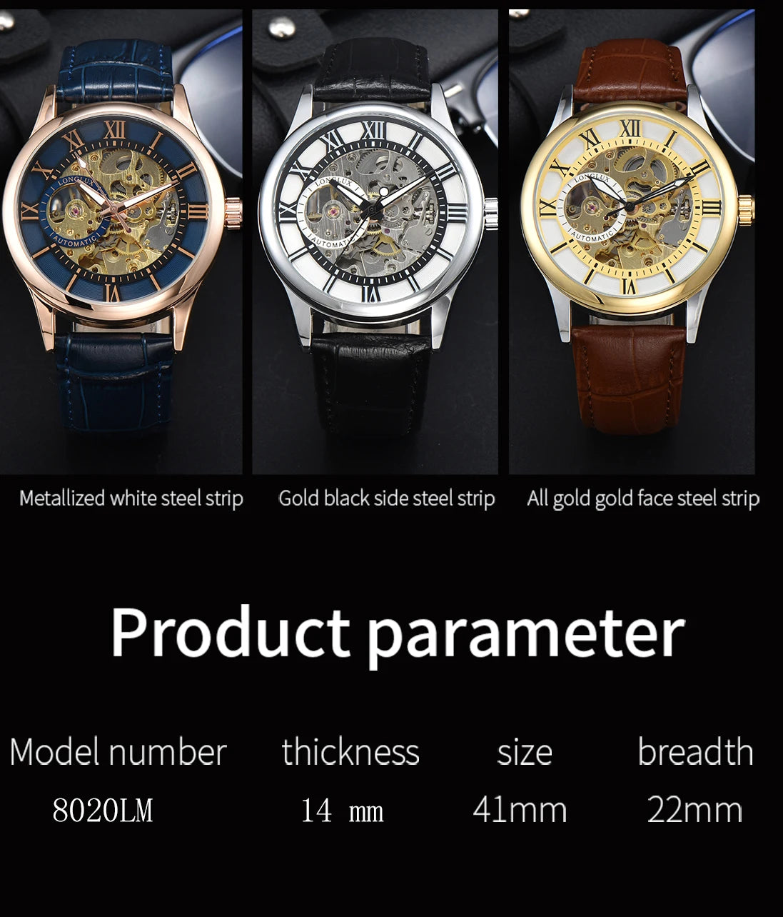 Excellence automatic watch rome wholesale mechanical wristwatches waterproof hollow leather mens watch men gift