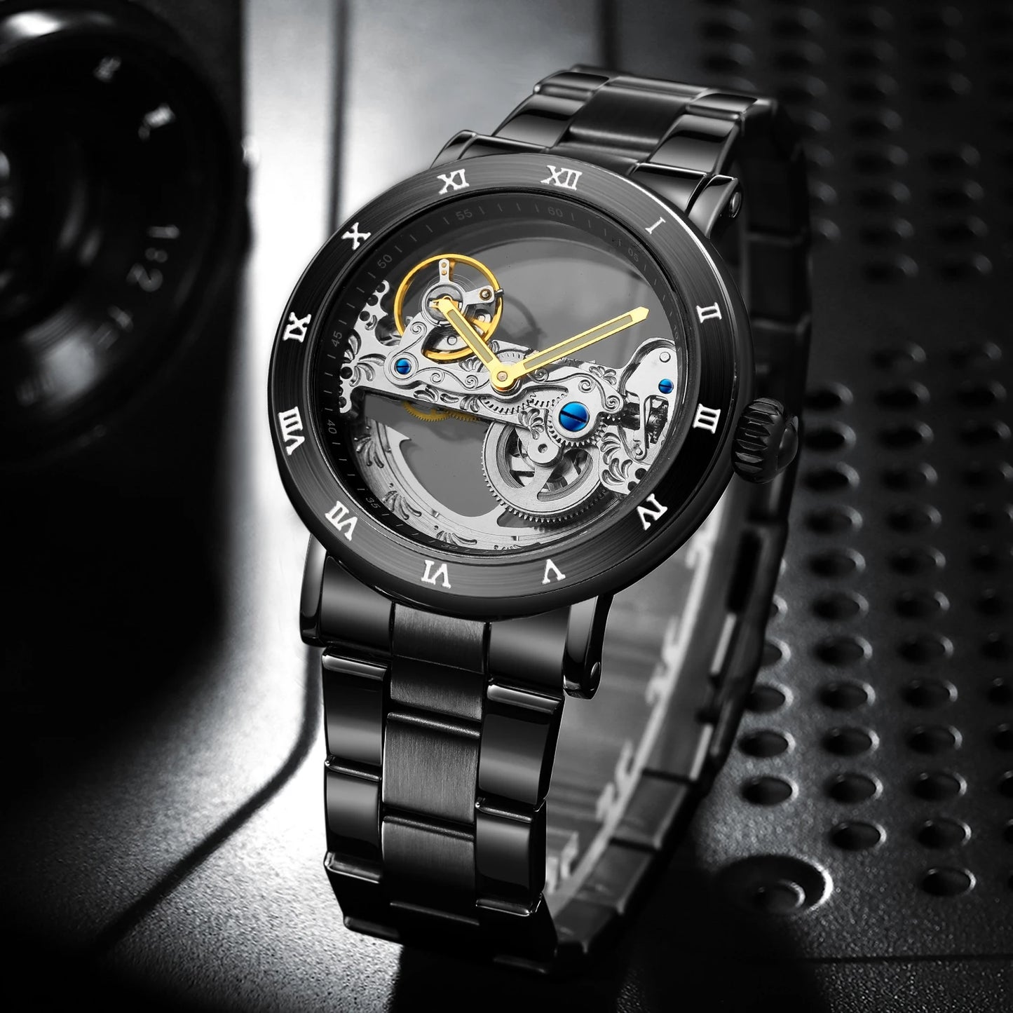 Excellence Original Luxury Stainless Steel Skeleton Tourbillon Automatic Watch Men Mechanical Waterproof Luminous Elegant Wrist Watch