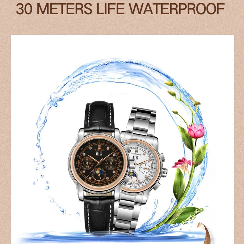 Excellence Women Automatic Mechanical Fashion Luxury Wrist Watches Ladies Diamond Moon Phase Multifunctional.