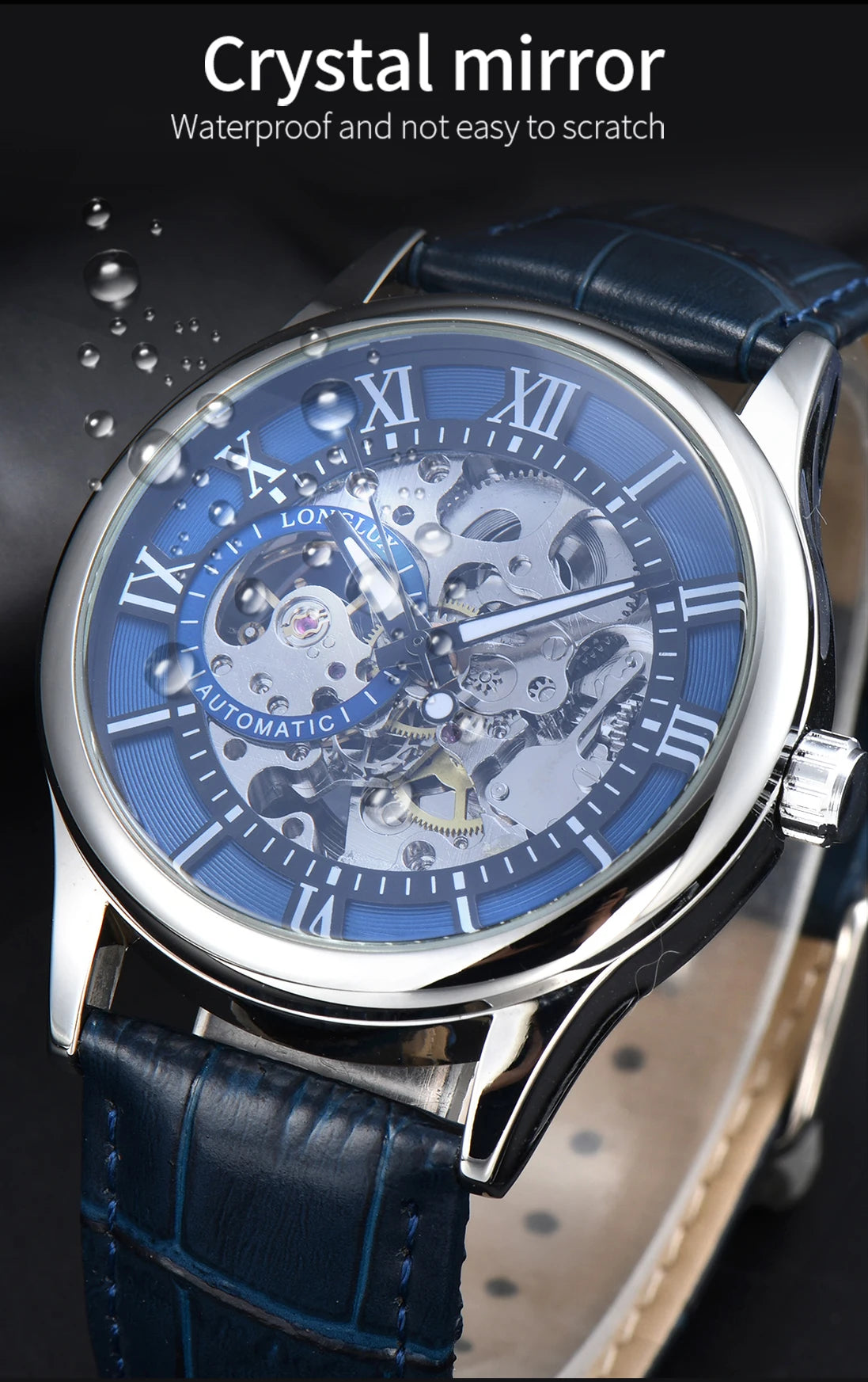 Excellence automatic watch rome wholesale mechanical wristwatches waterproof hollow leather mens watch men gift