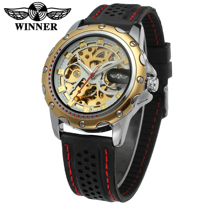 Excellence High End Luxury Transparent Skeleton Mechanical Automatic Watches for Men Fashion Classics Waterproof Rubber Male Wrist Band