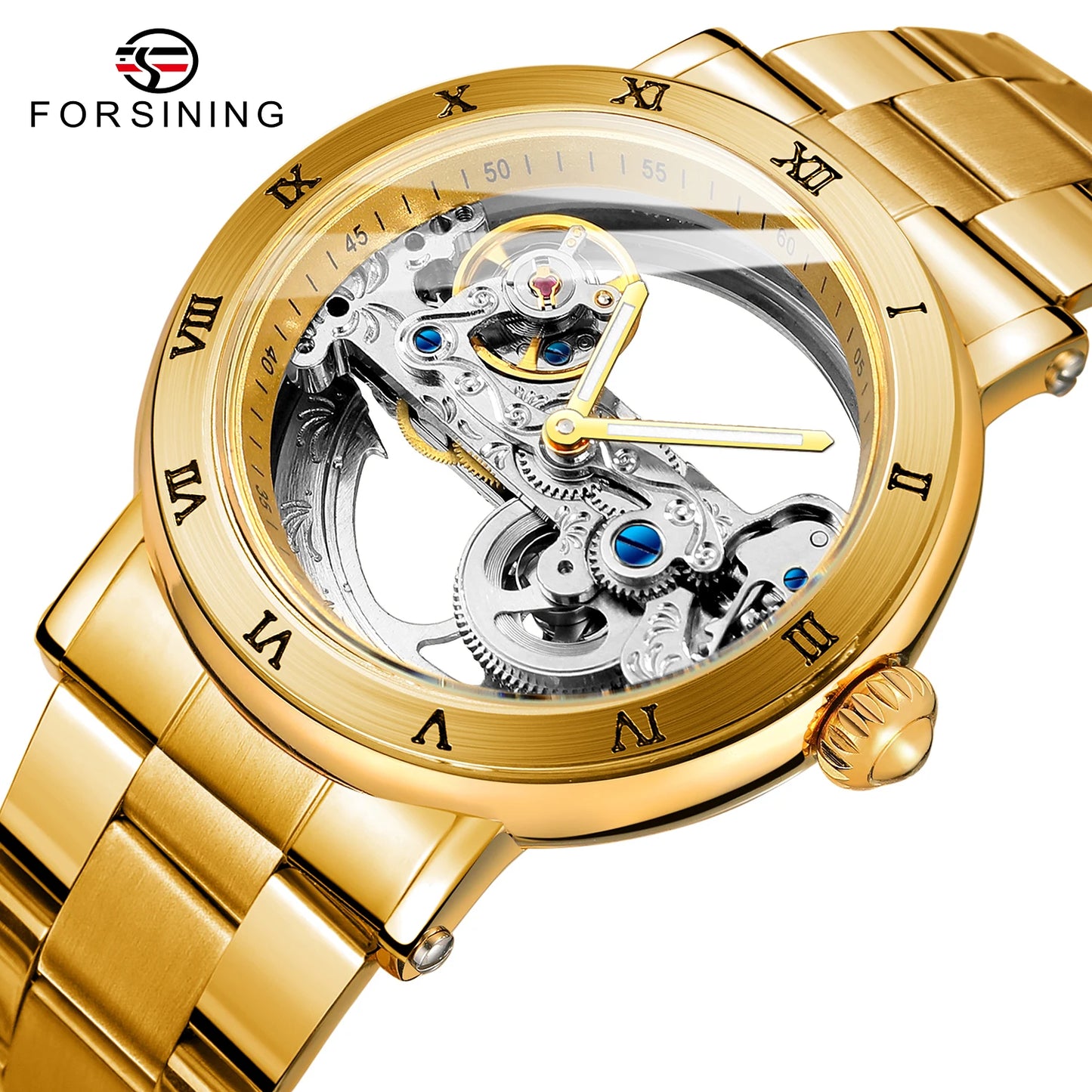 Excellence Original Luxury Stainless Steel Skeleton Tourbillon Automatic Watch Men Mechanical Waterproof Luminous Elegant Wrist Watch