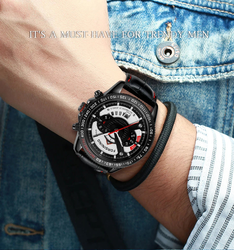 Excellence Three Dial Calendar Stainless Steel Men Mechanical Automatic Wrist Watches Top Brand Luxury Racing Sport Male watch