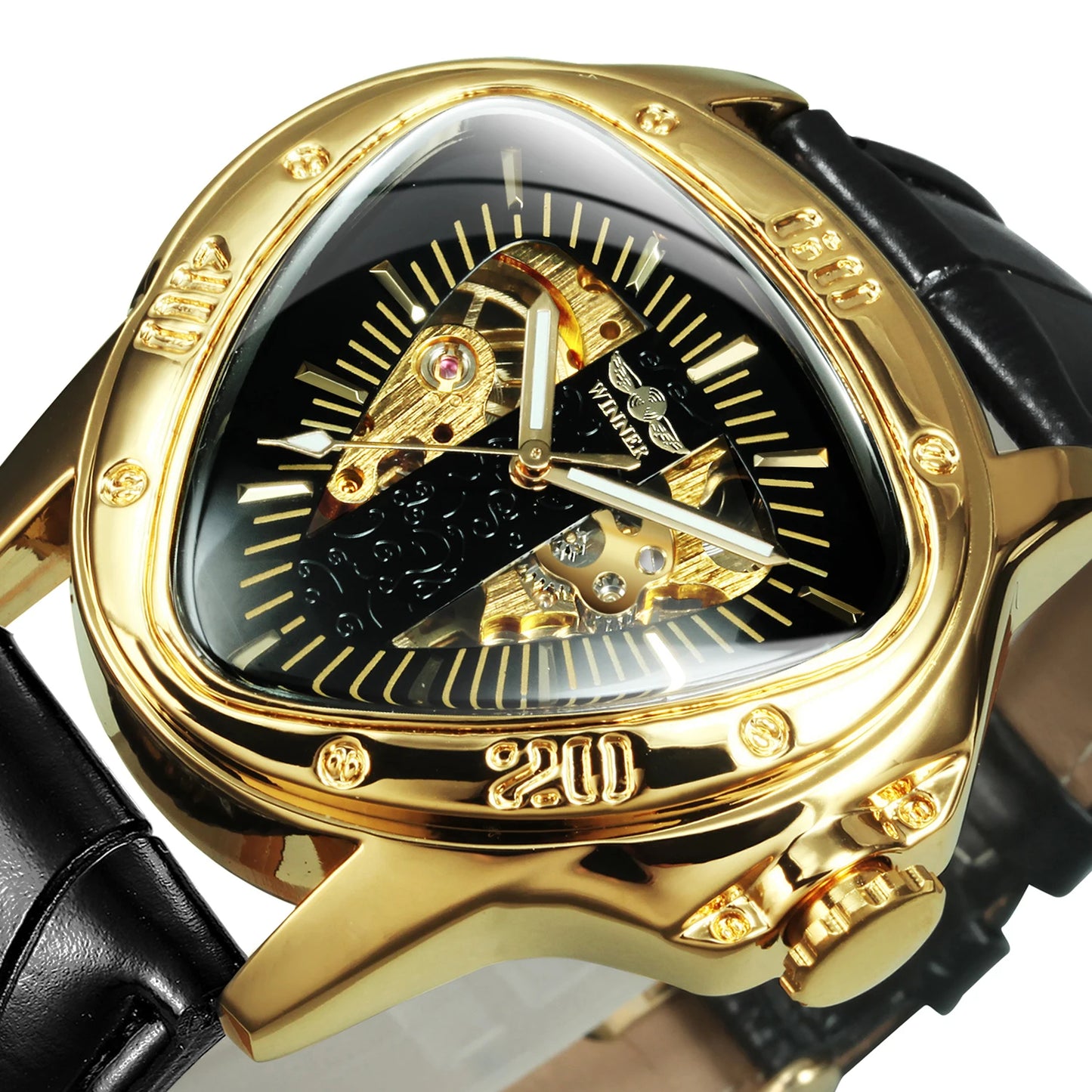 Excellence Military Triangle Skeleton Mechanical Watches for Men Luminous Hands Luxury Brand Leather Belt Sport Gold Automatic Watch