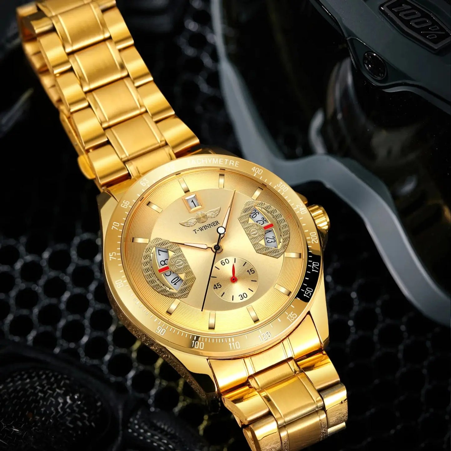 Excellence Sports Gold Automatic Watch for Men Date Display Luminous Hands Stainless Steel Strap Top Brand Luxury Mechanical Watch