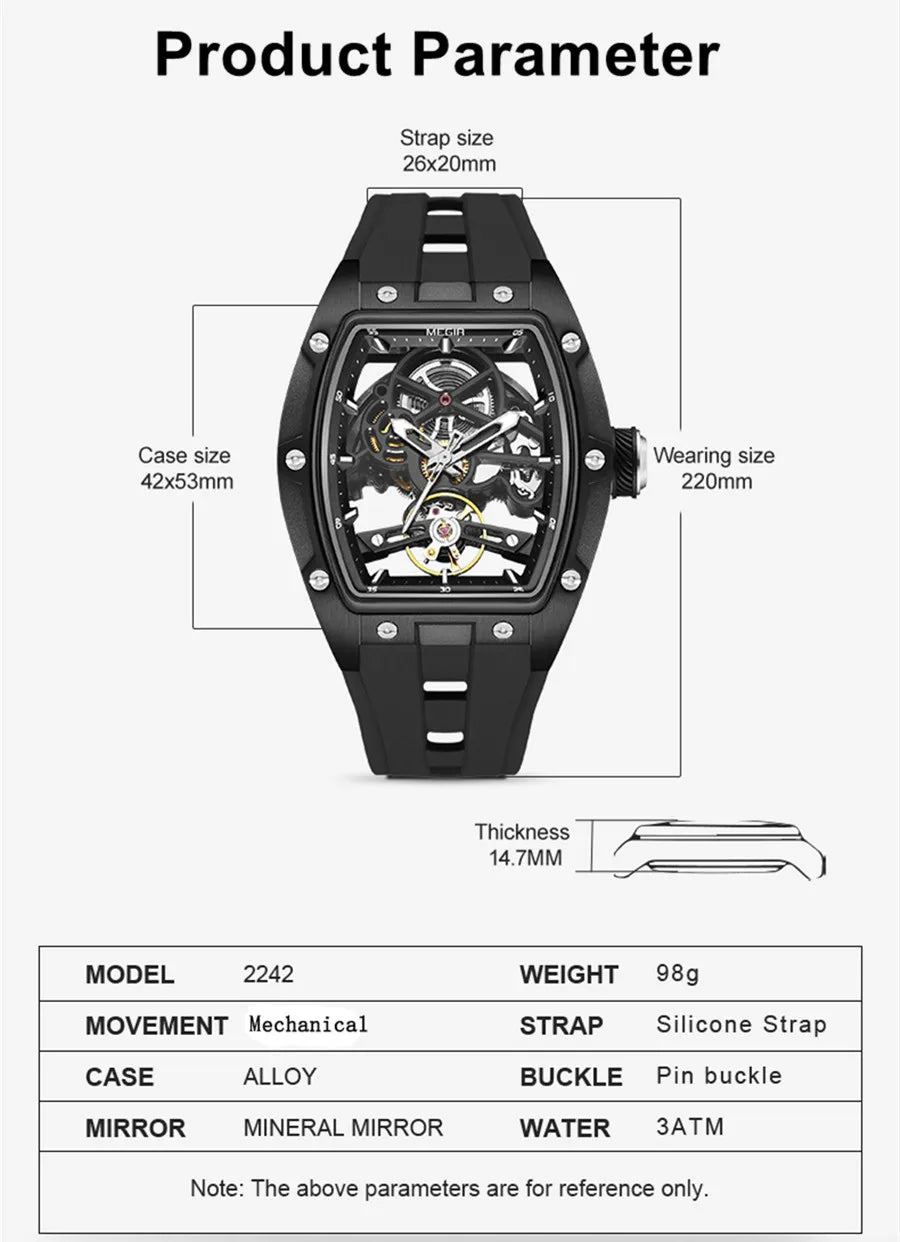 Excellence Luxury Brand Sport Watch for Men Silicone Mechanical Watches Hollow Full Automatic Movement Luminous Wristwatch