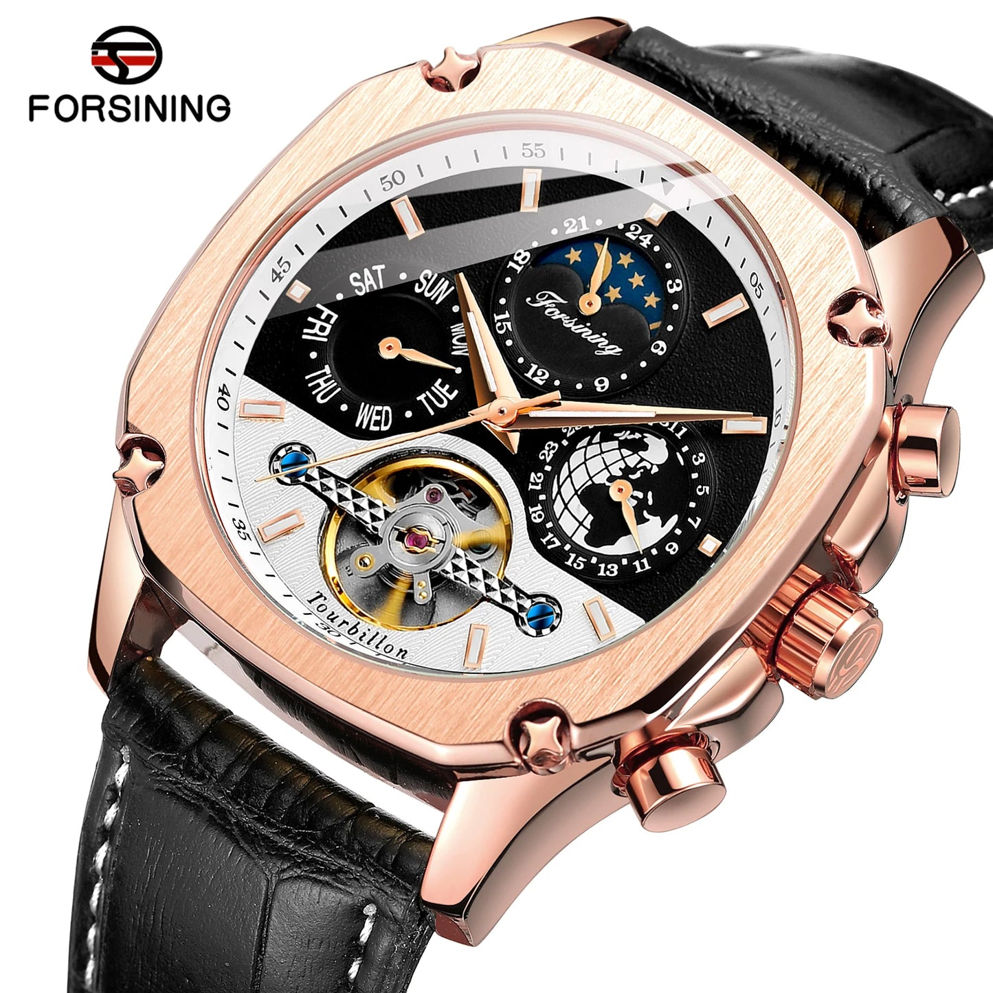 Excellence New Square Waterproof Mechanical Watches Luxury Leather Watch For Men Tourbillon Multifunctional Automatic Date Wristwatch