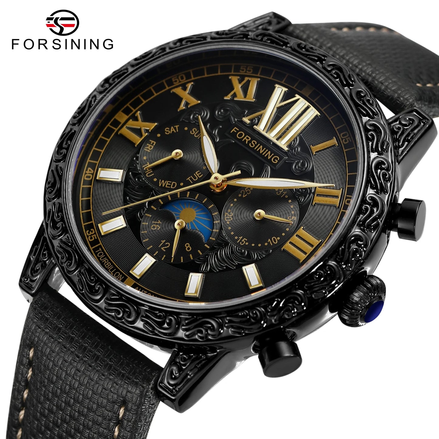 Excellence Design New Men Watches Top Luxury Automatic Mechanical Moon Phase Auto Date Leather Wrist watch Waterproof watch