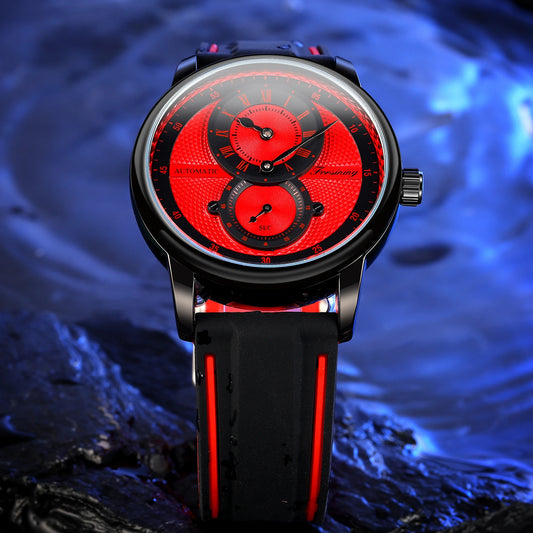 Excellence Red Casual Automatic Mechanical Watches Rubber strap Waterproof Men's Watch Top Brand Luxury Watch