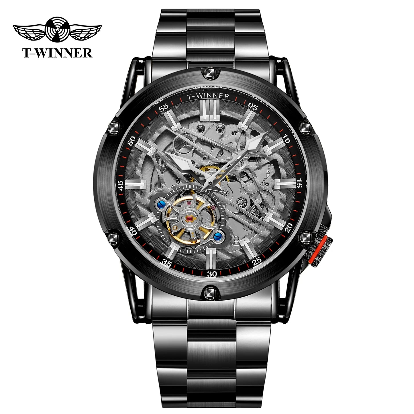 Excellence Original Luxury Tourbillon Stainless Steel Skeleton Mechanical Men's Watch Automatic Movement Military Wristwatches