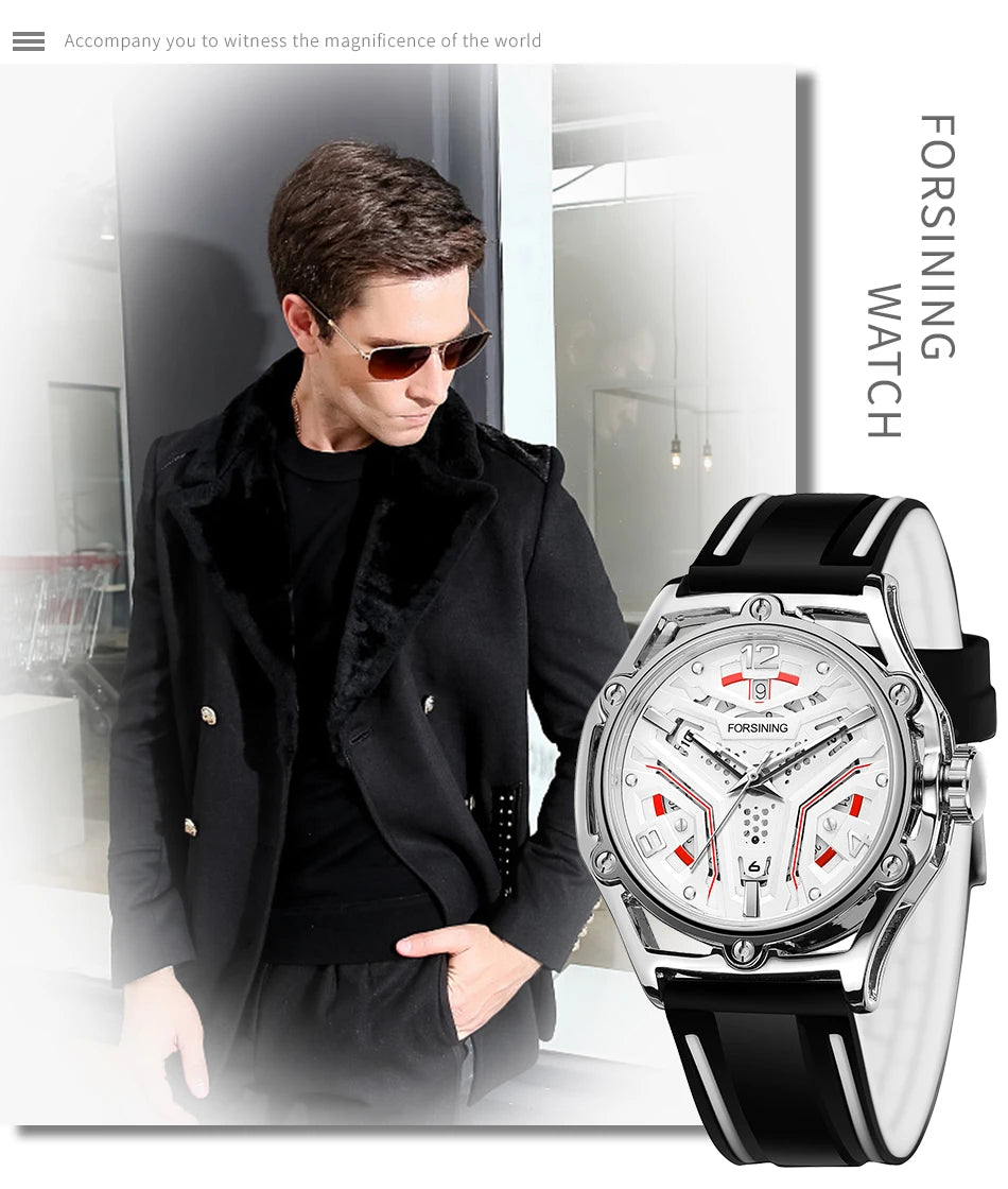 Excellence Original High-end Luxury Skeleton Automatic Mechanical Men's Watch Waterproof Silicone Stainless Steel Wrist Watches