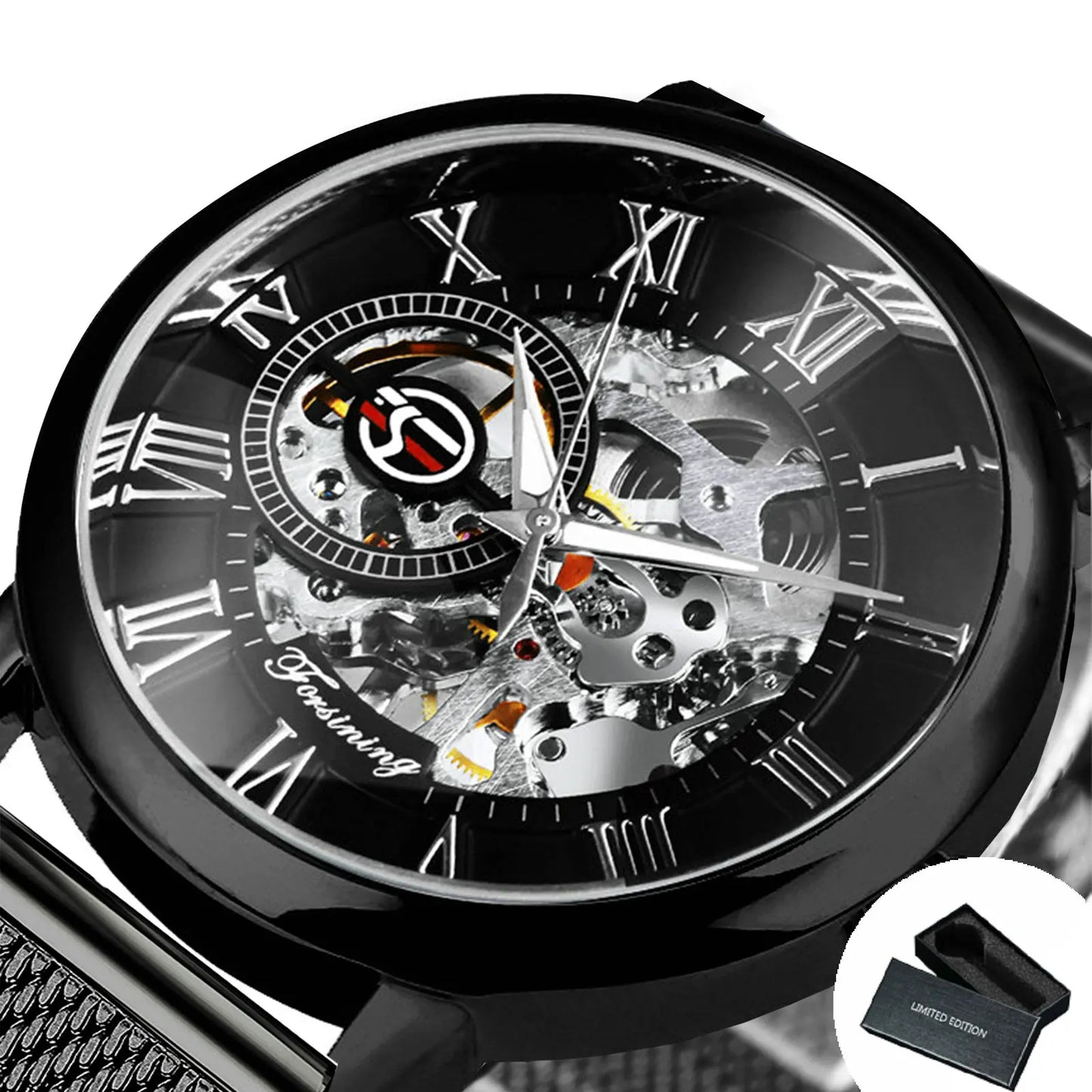 Excellence Classic Gold Mechanical Watch Retro Transparent Skeleton Men's Watches Top Brand Luxury Mesh Stainless Steel Strap Glow