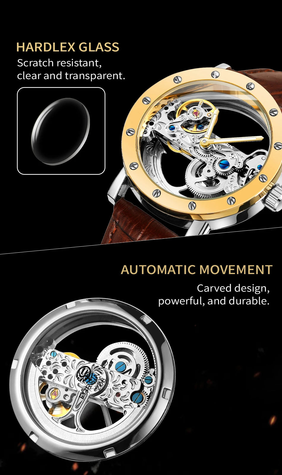 Excellence Top Brand Luxury Steel Skeleton Tourbillon Automatic Watch Men Leather Mechanical Waterproof Luminous Elegant Wrist Clock