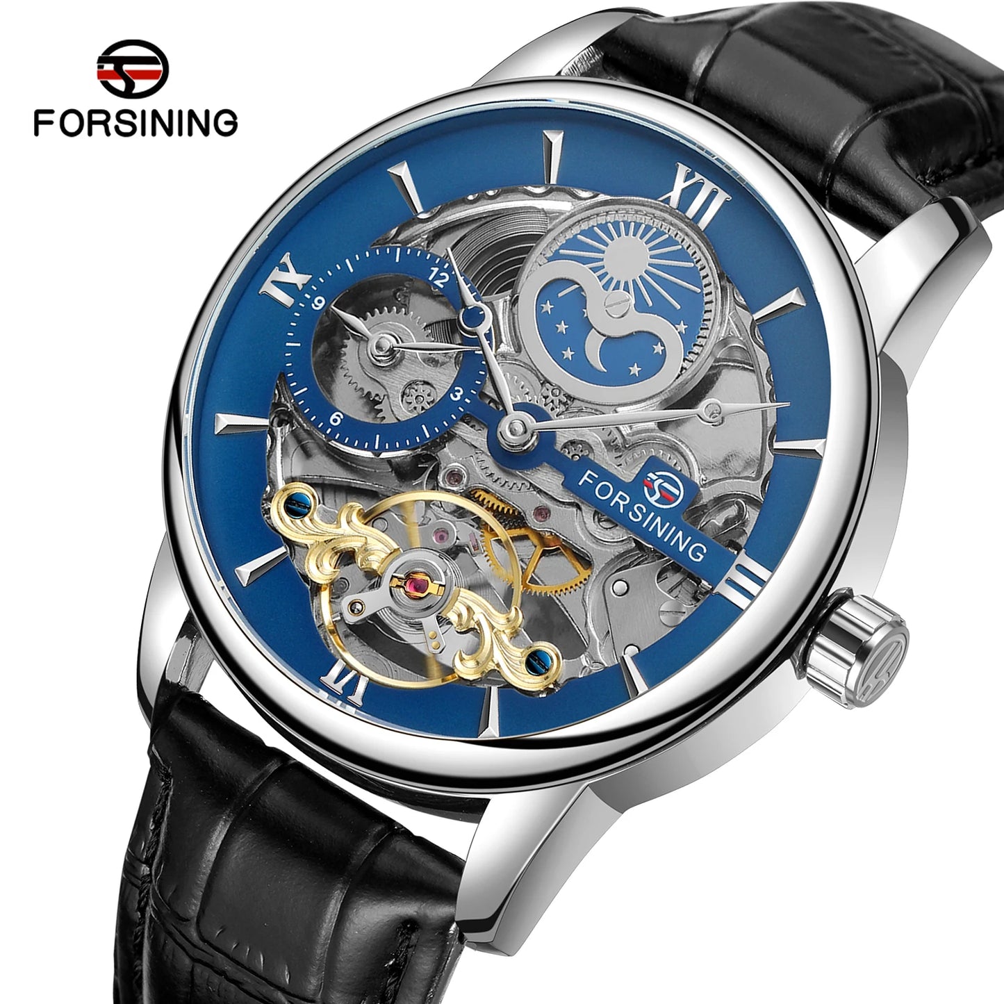 Excellence High Quality Multiple Time Zon Moonphase Automatic Watch Fashion Luxury Skeleton Mechanical Watches Men's Wristwatch Leather Belt