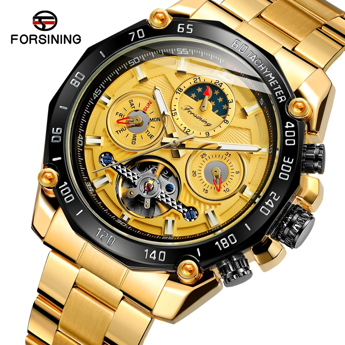 Excellence High-End Luxury Moon Phase Tourbillon Automatic Movement Man Watch Stainless Steel Sports Waterproof Luminous Wrist Watches