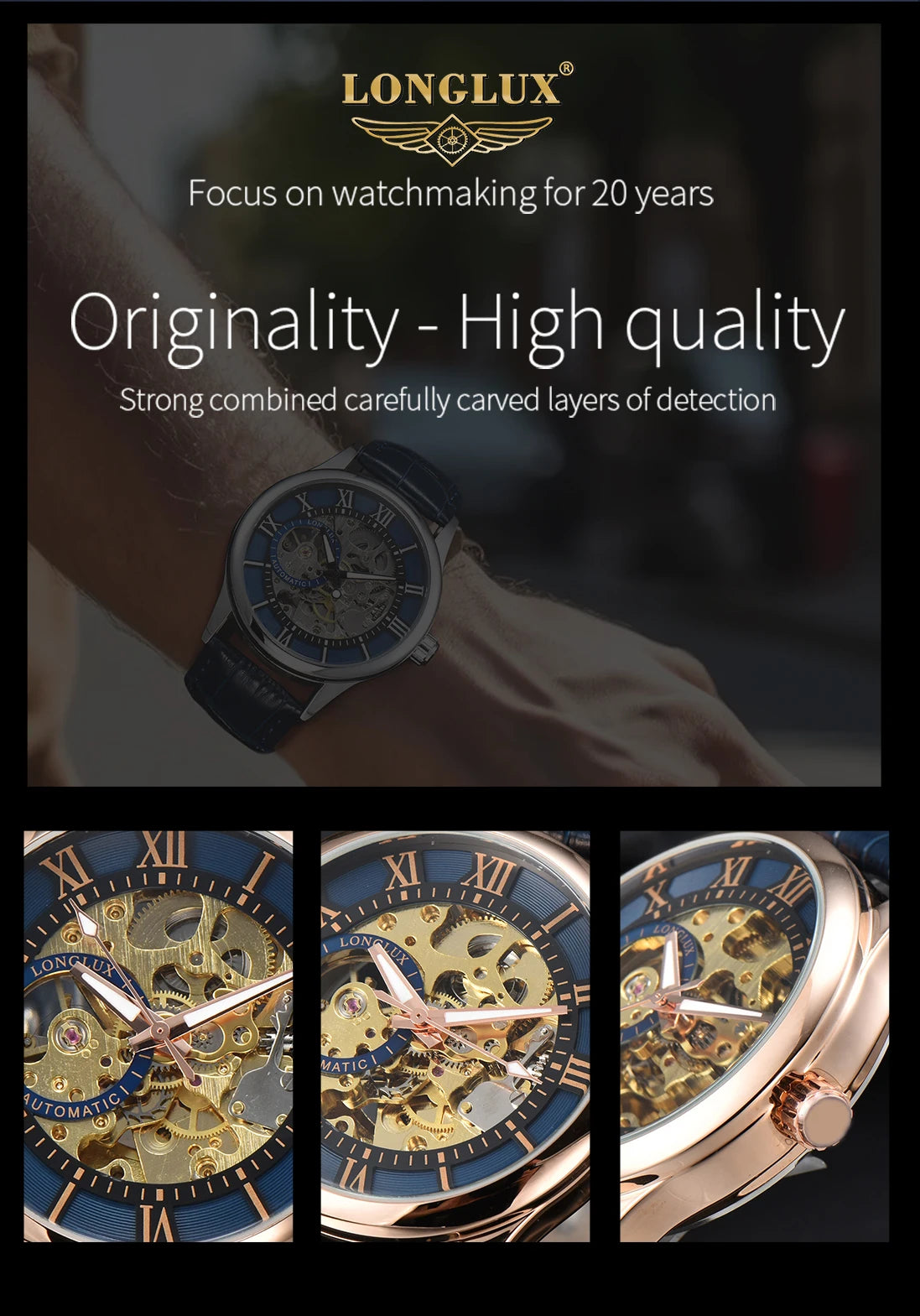 Excellence automatic watch rome wholesale mechanical wristwatches waterproof hollow leather mens watch men gift