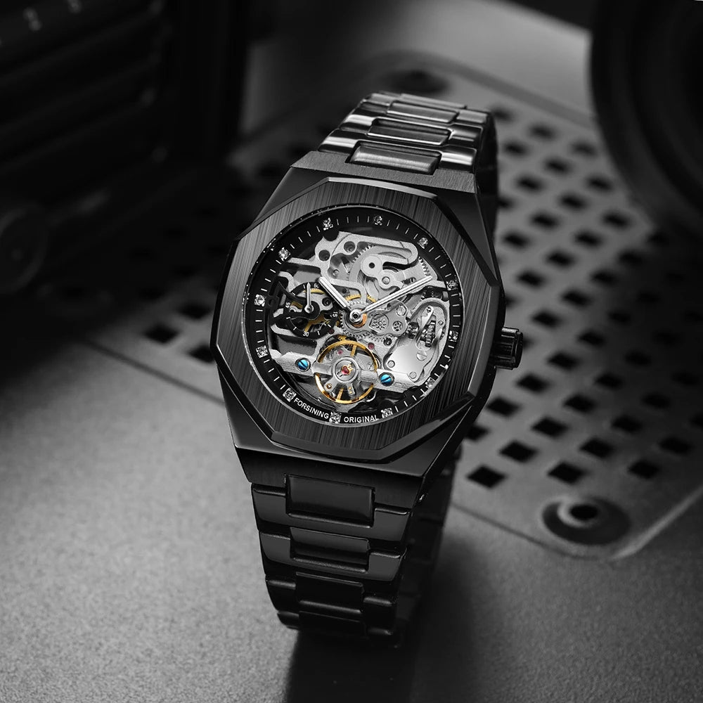 Excellence Casual Automatic Mechanical Watch for Men Luminous Hands Stainless Steel Strap Fashion Luxury Skeleton Men's Watches