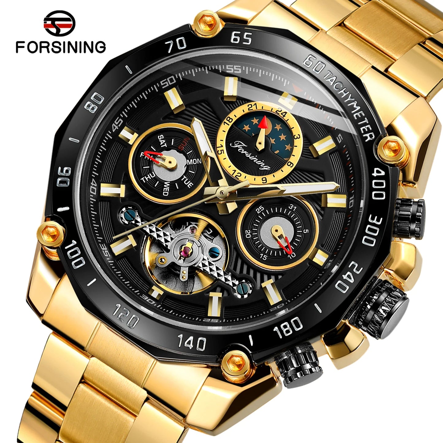 Excellence High-End Luxury Moon Phase Tourbillon Automatic Movement Man Watch Stainless Steel Sports Waterproof Luminous Wrist Watches