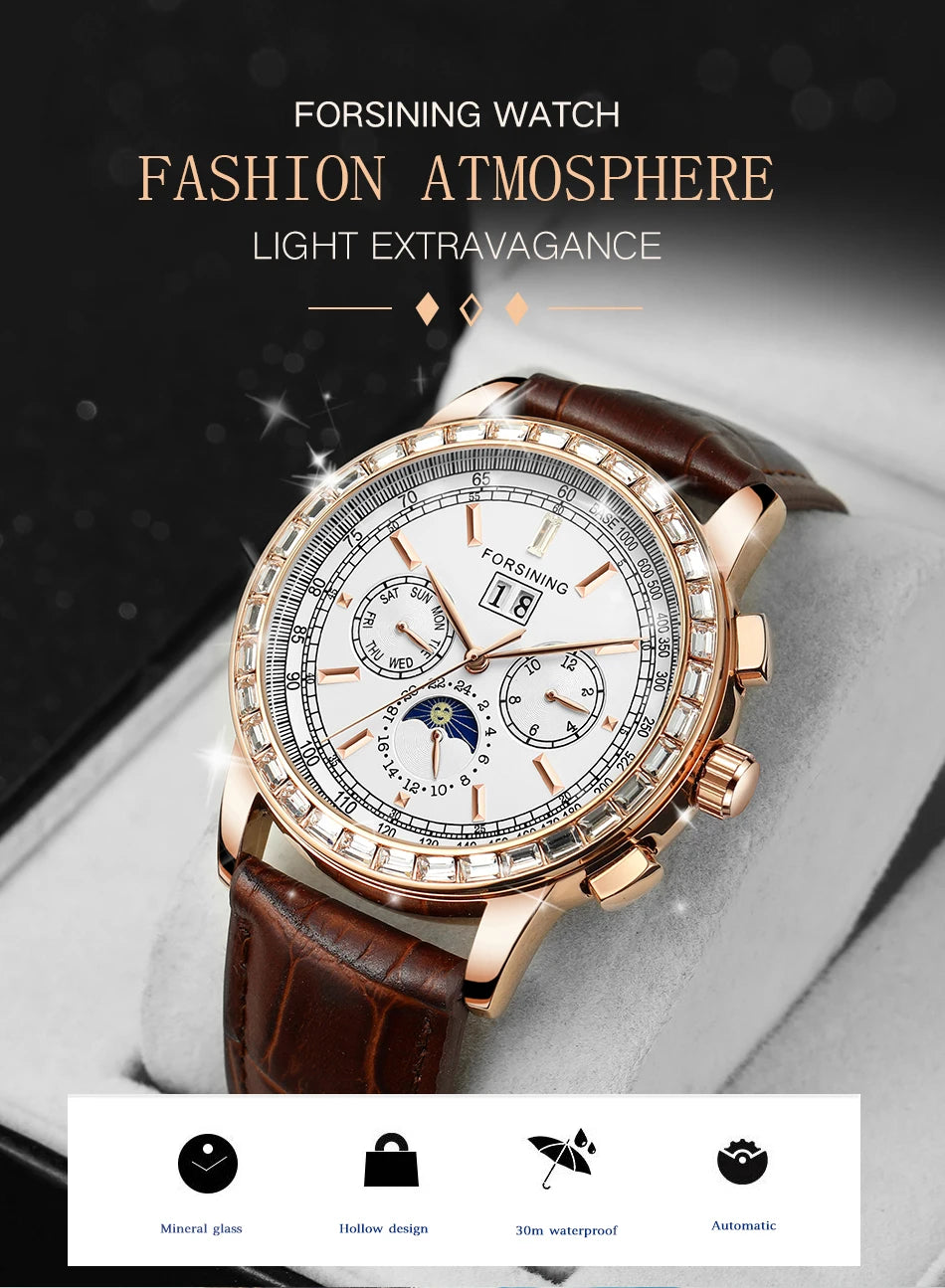 Excellence Big Diamond Dial Moon Phase Automatic Watch For Man and Woman Couple Mechanical Waterproof High-End Luxury Watch