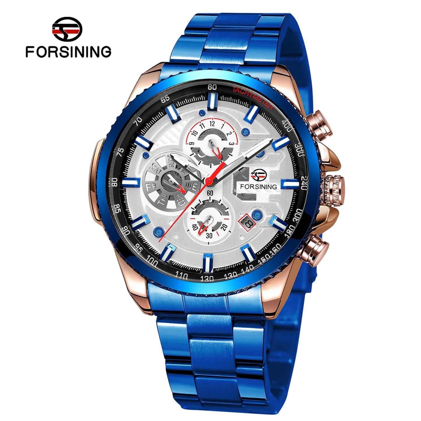 Excellence Sport Waterproof Luminous Blue Big Mechanical Watches Luxury Stainless Steel Men Watch Multifunctional Automatic Date Wristwatch