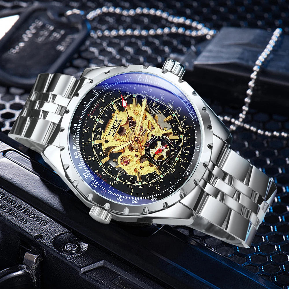 Excellence Steampunk Mechanical Watches Military Skeleton Automatic  Watch for Men Luxury Brand Leather Strap Luminous