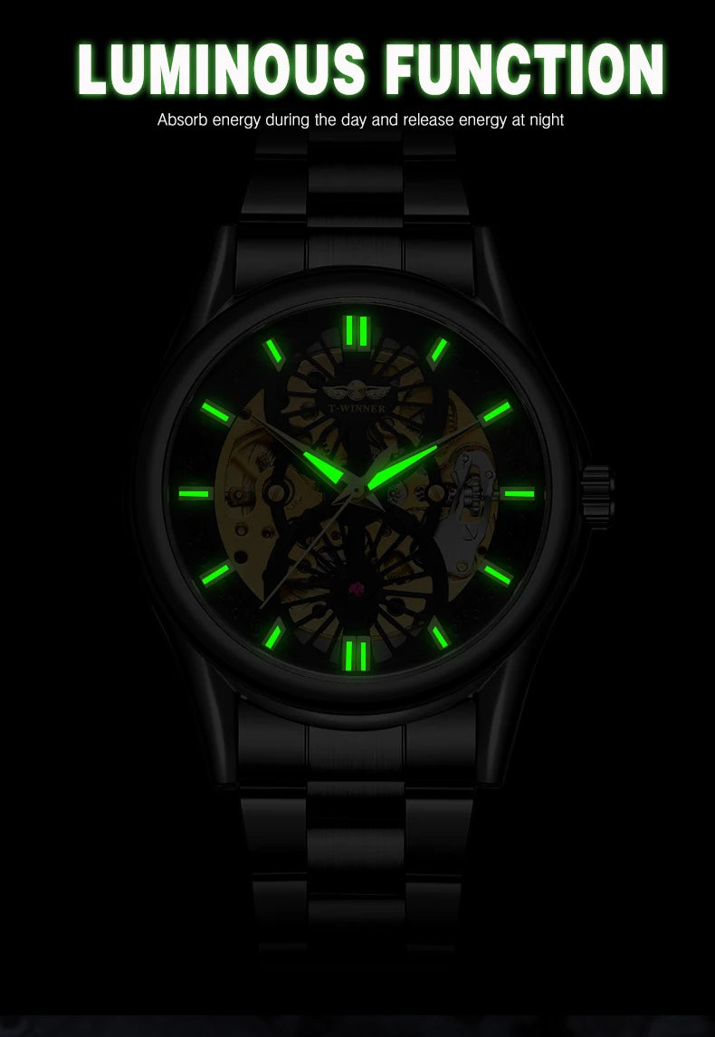 Excellence New Design Winner Original Wrist Watches Luminous Transparent Skeleton Automatic clockwork Luxury automatic