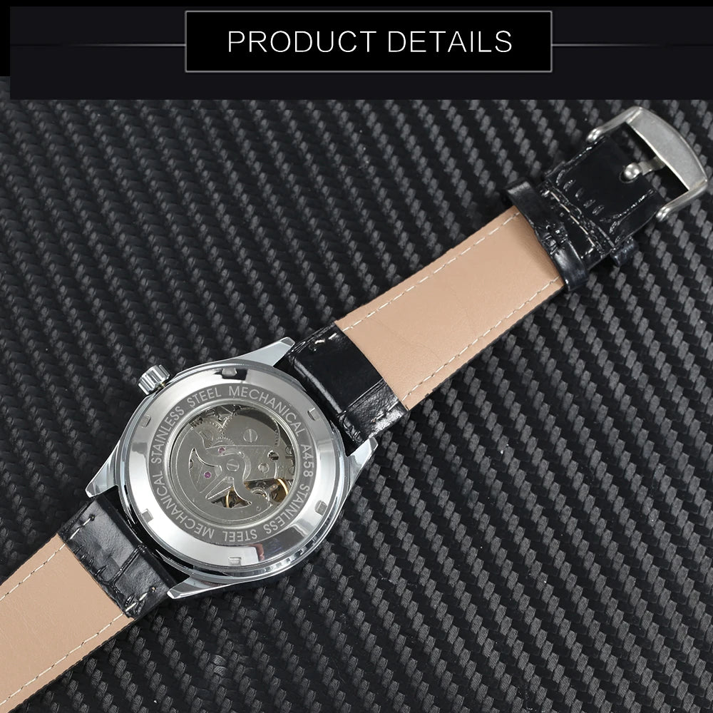 Excellence Business Automatic Watch for Men Calendar Window Fashion Black Dial Fashion Leather Strap Luxury Brand Mechanical Watch