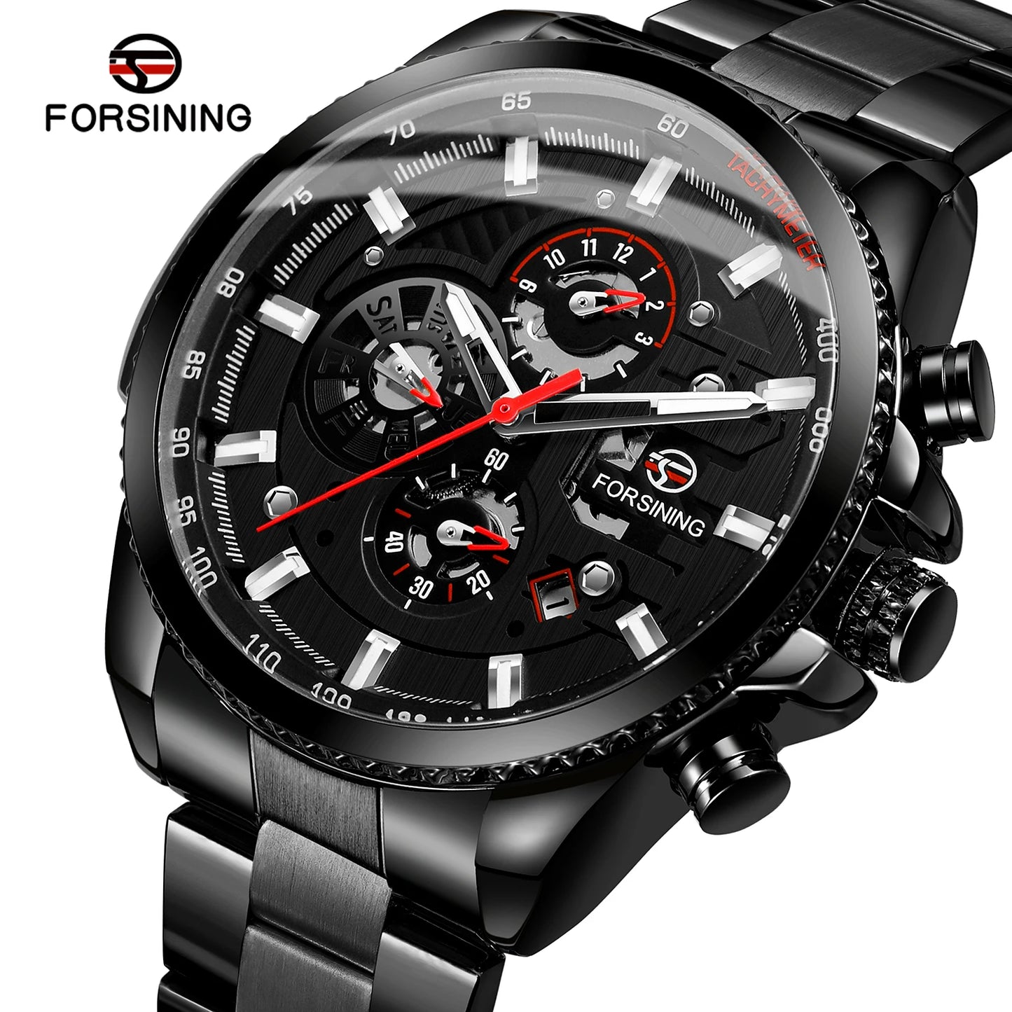 Excellence Original Stainless Steel Men Mechanical Automatic Wrist Watches Luxury Military Sport Men watch with date and day