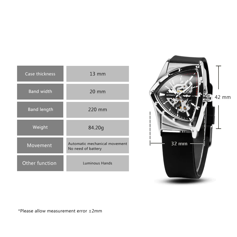 Excellence Sports Triangle Skeleton Automatic Watch for Men Luxury Brand Rubber Strap Luminous Hands Military Mechanical Watches New