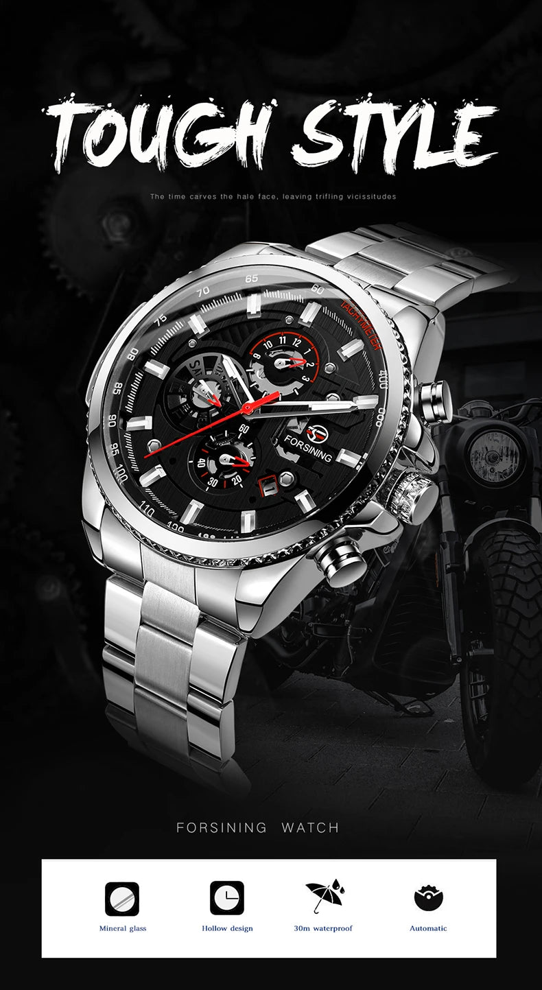 Excellence Original Stainless Steel Men Mechanical Automatic Wrist Watches Luxury Military Sport Men watch with date and day