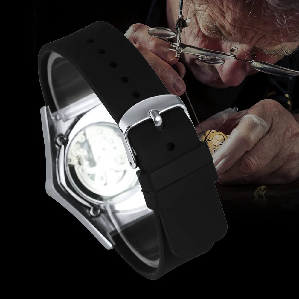 Excellence Sports Triangle Skeleton Automatic Watch for Men Luxury Brand Rubber Strap Luminous Hands Military Mechanical Watches New