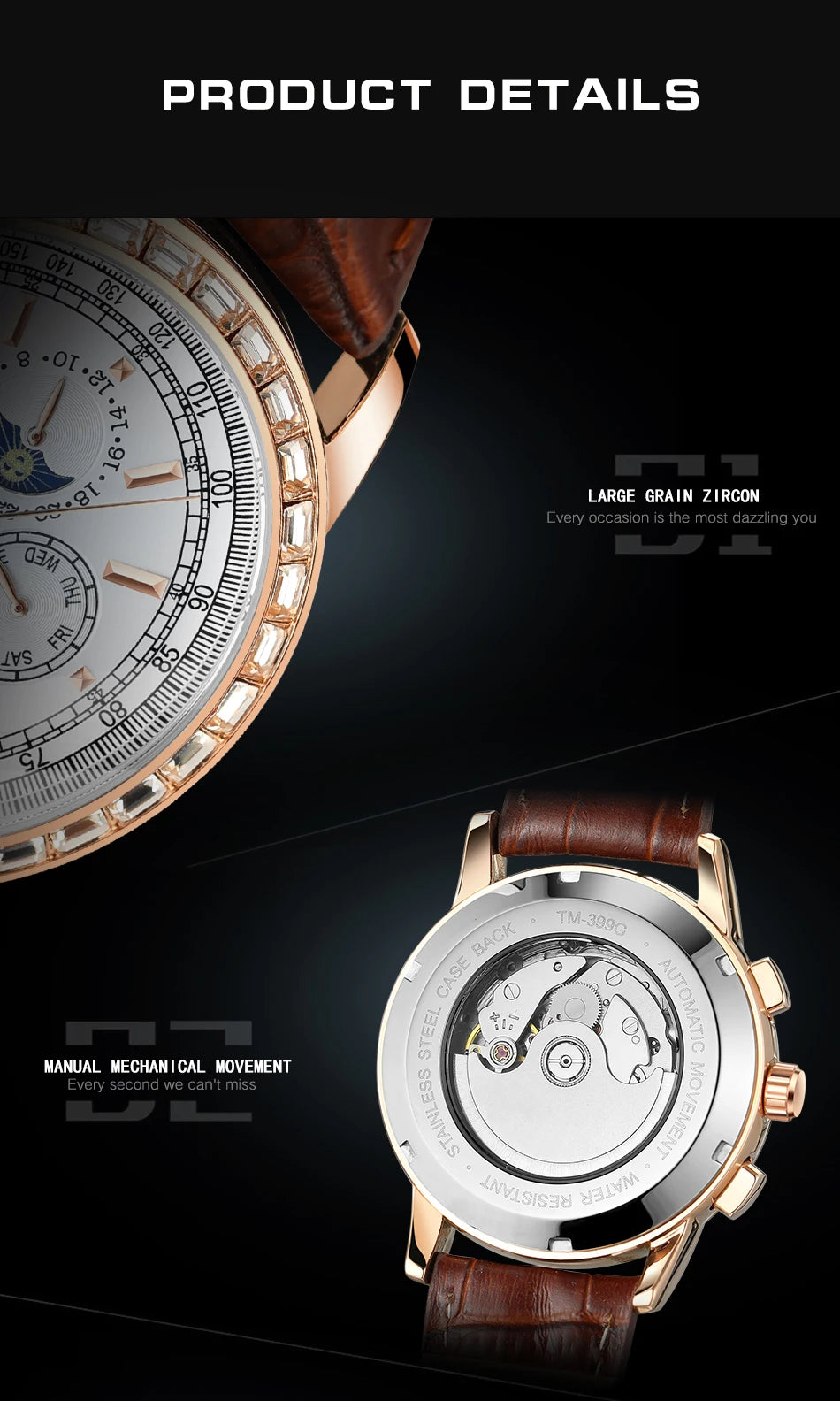 Excellence Big Diamond Dial Moon Phase Automatic Watch For Man and Woman Couple Mechanical Waterproof High-End Luxury Watch