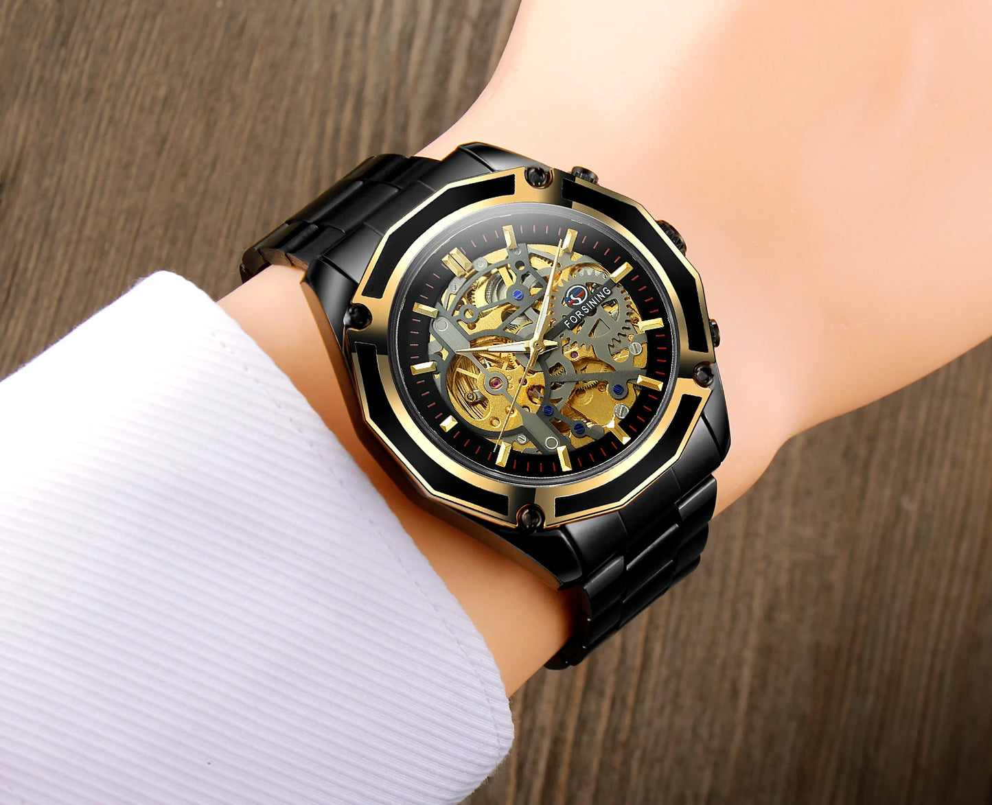 Excellence Stainless Steel Skeleton Mechanical Watch Male Automatic Movement Man Wrist Watches Waterproof High End Luxury watch